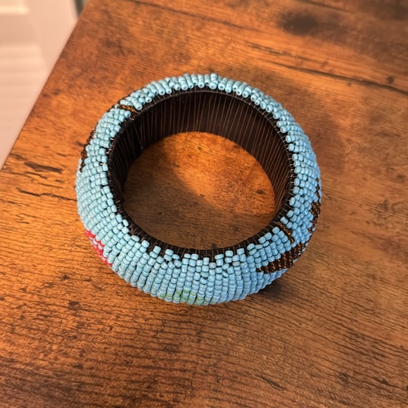 Beaded Bangle Bracelet, Blue, Black, Red, Green, Boho, Vintage - Picture 4 of 9